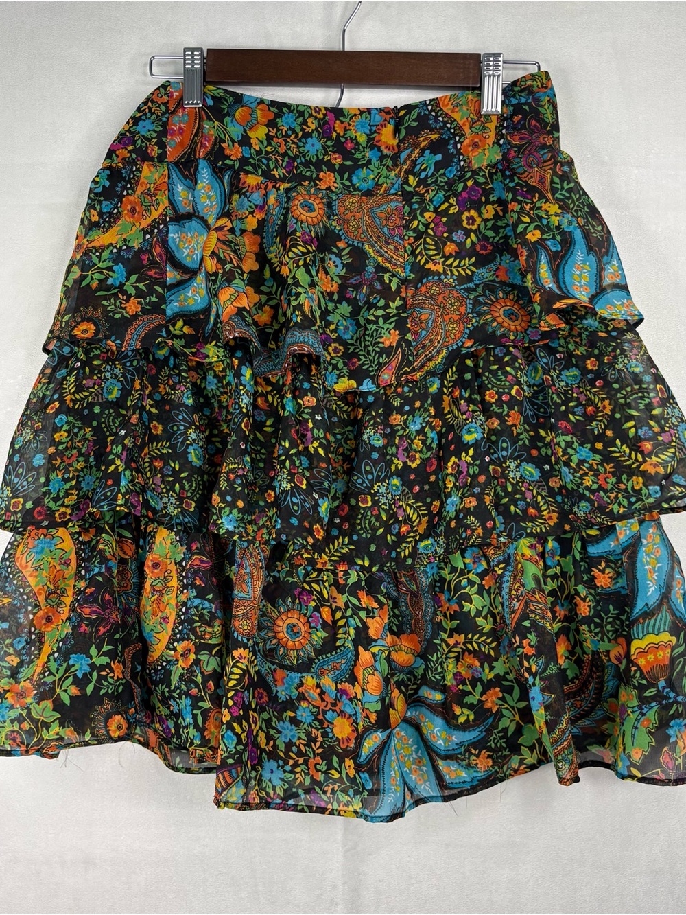 Chelsea & Theodore Womens Tiered Ruffle Skirt Floral Paisley Boho Size 4